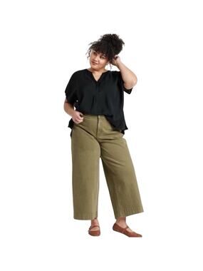 NWT AVA & VIV High-Rise Wide Leg Ankle Length Jeans Olive Green Stretch Denim 16